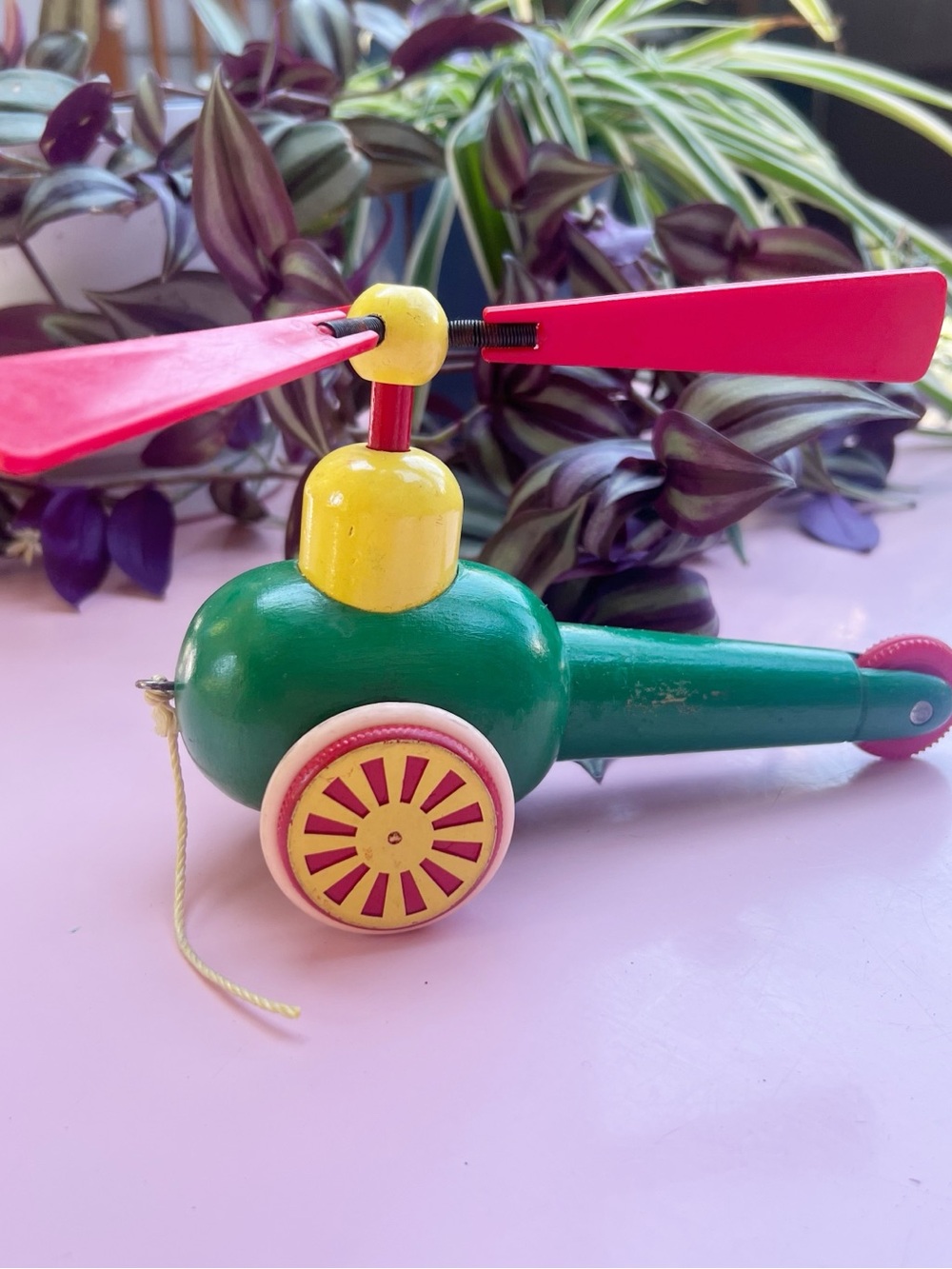 Vintage 1960s-1970s BRIO Sweden Wooden Helicopter Pull Toy